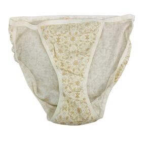 Victoria Secret Cotton String Bikini White Tan Womens Large 2009